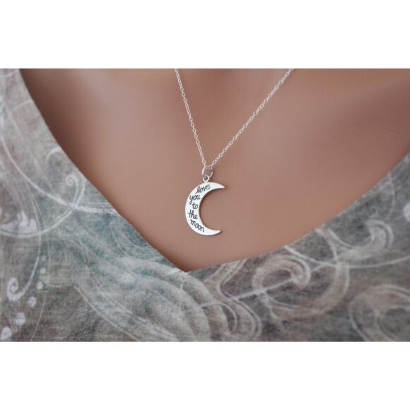 Sterling Silver Love You to the Moon Charm Necklace - Picture 3 of 5